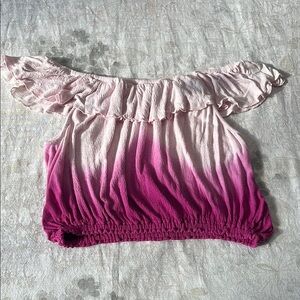 Free People Pink Ombré Ruffled Ruched Blouse Crop Top